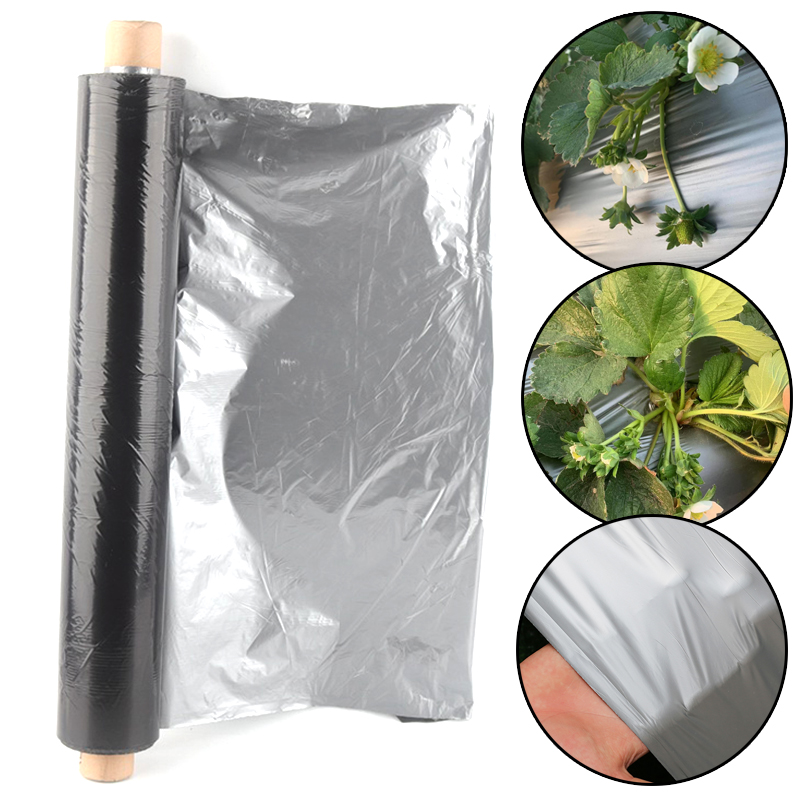 5~30M Thickness 0.012mm Agricultur Silvery Black Reflective Plastic Mulch Film Greenhouse Plant Seedlings Heat Preservation Film