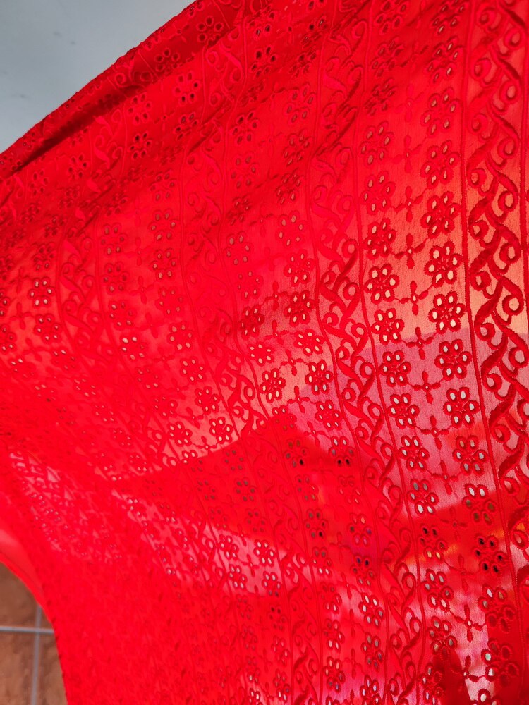 Lace Red Color Pure Silk Evening Dress Wedding 100% Silk Fabirc Silk chiffon embroidery