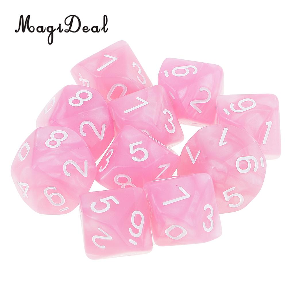 MagiDeal 10 stücke 10 Seitige Würfel D10 polyedrisch Würfel für Tisch Spiele für Kneipe Verein Spiele Liefert Rosa