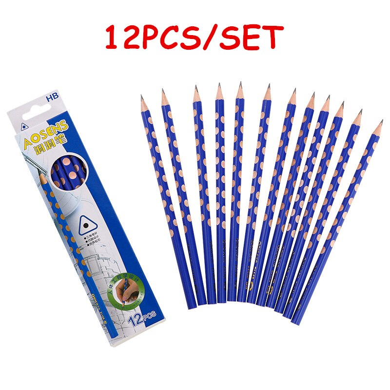 12Pcs/Set Hole Pencil Hb Pencil Stationery writing Supplies Triangle Cute Pencils For School Basswood Office Kids lapices