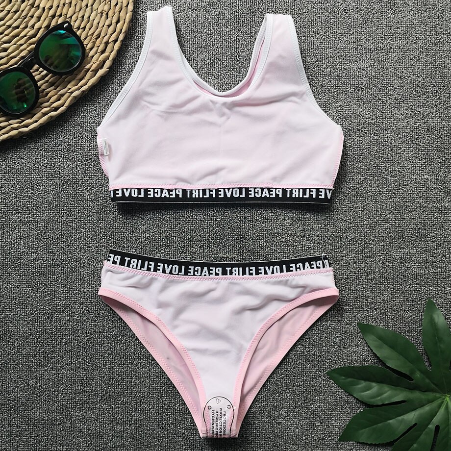 6-10 Years Girl Swimsuit Kids Two Piece Children's Swimwear Letter Print Girl Bathing Suit Sport Swimming Suit Girls Beachwear