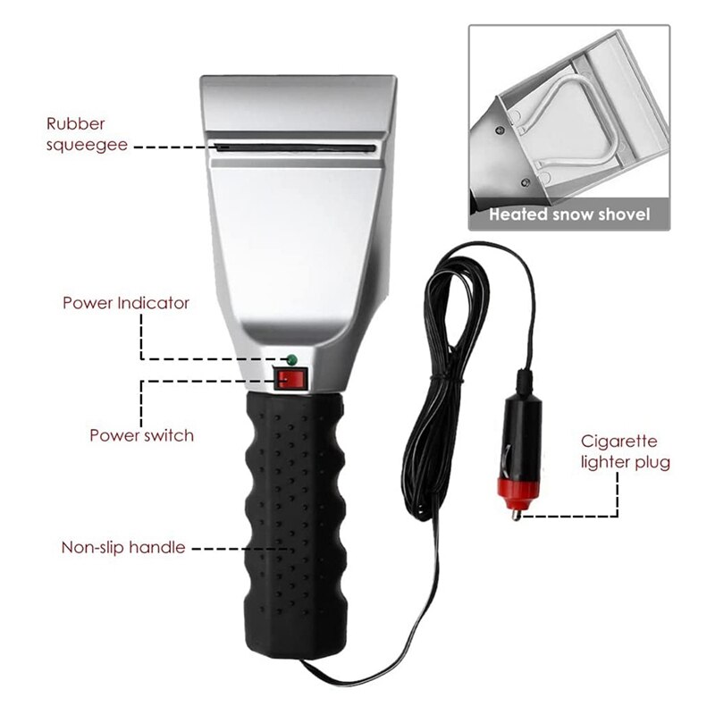 12V Heatable Car Ice Scraper Electric Heating Ice Shovel Windshield Snow Removal Shovel for Car SUV Truck
