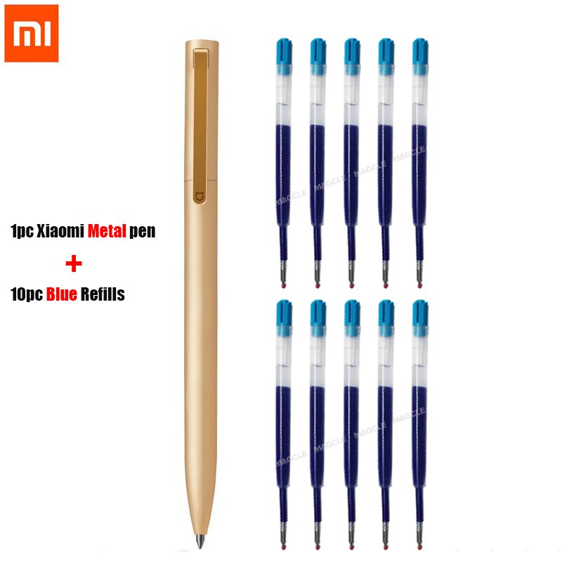 Originale xiaomi metal skilt penne mi pen kuglepen premec glat switzerland refill 0.5mm japan sort blå blæk signering penne: 1pc 10 blå blæk
