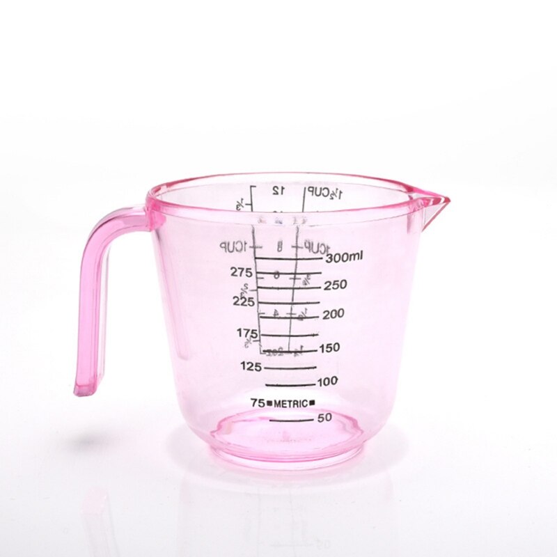 150/300/600ml Plastic Measuring Cup Clear Scale Show Transparent Mug Pour Spout Kitchen Measuring Device: Pink / 150ml