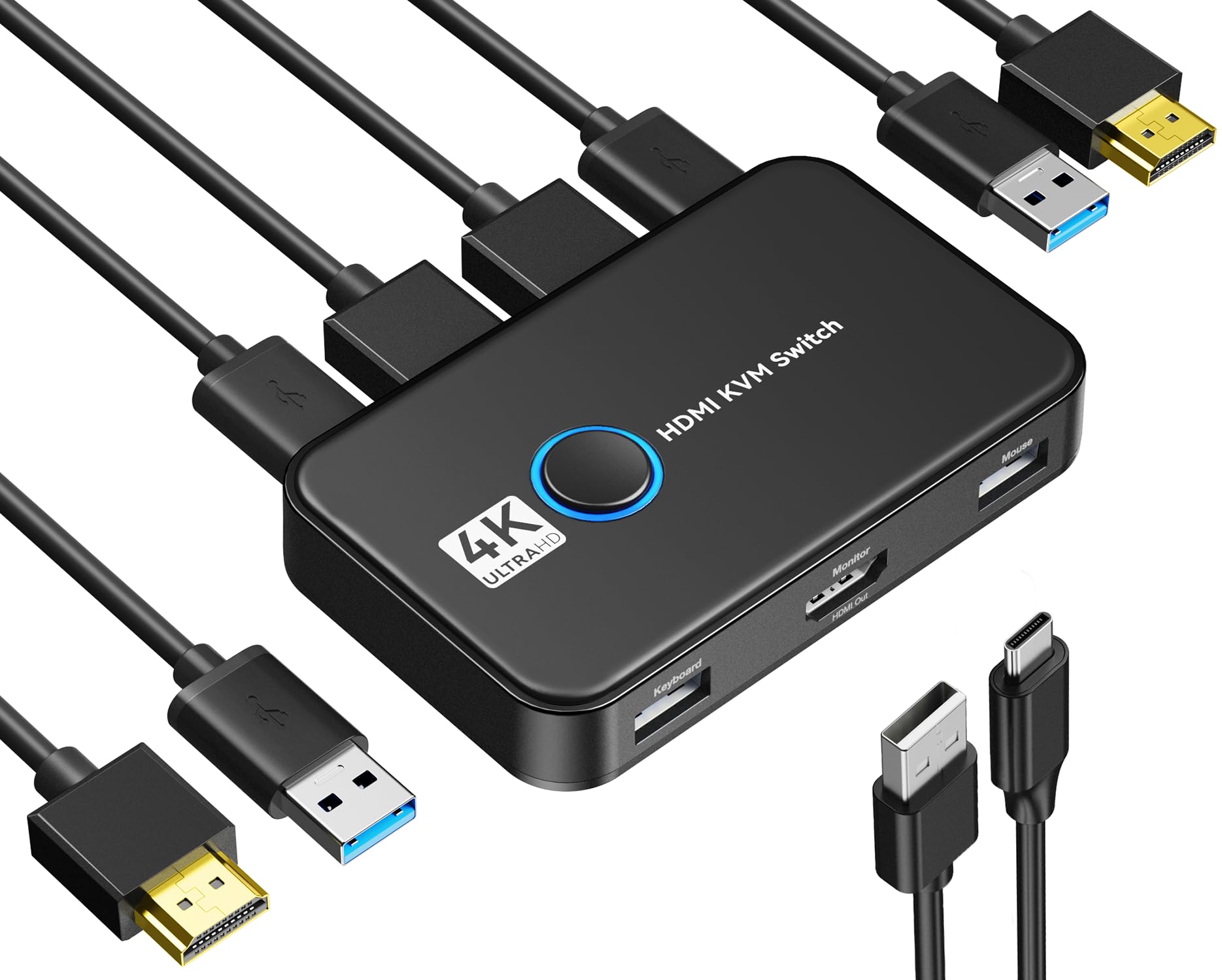 KVM Switch HDMI-Compatible 2 Port Box USB HDMI Switch for 2 Computers Share Keyboard Mouse Printer USB Swltch Splitter: Default Title