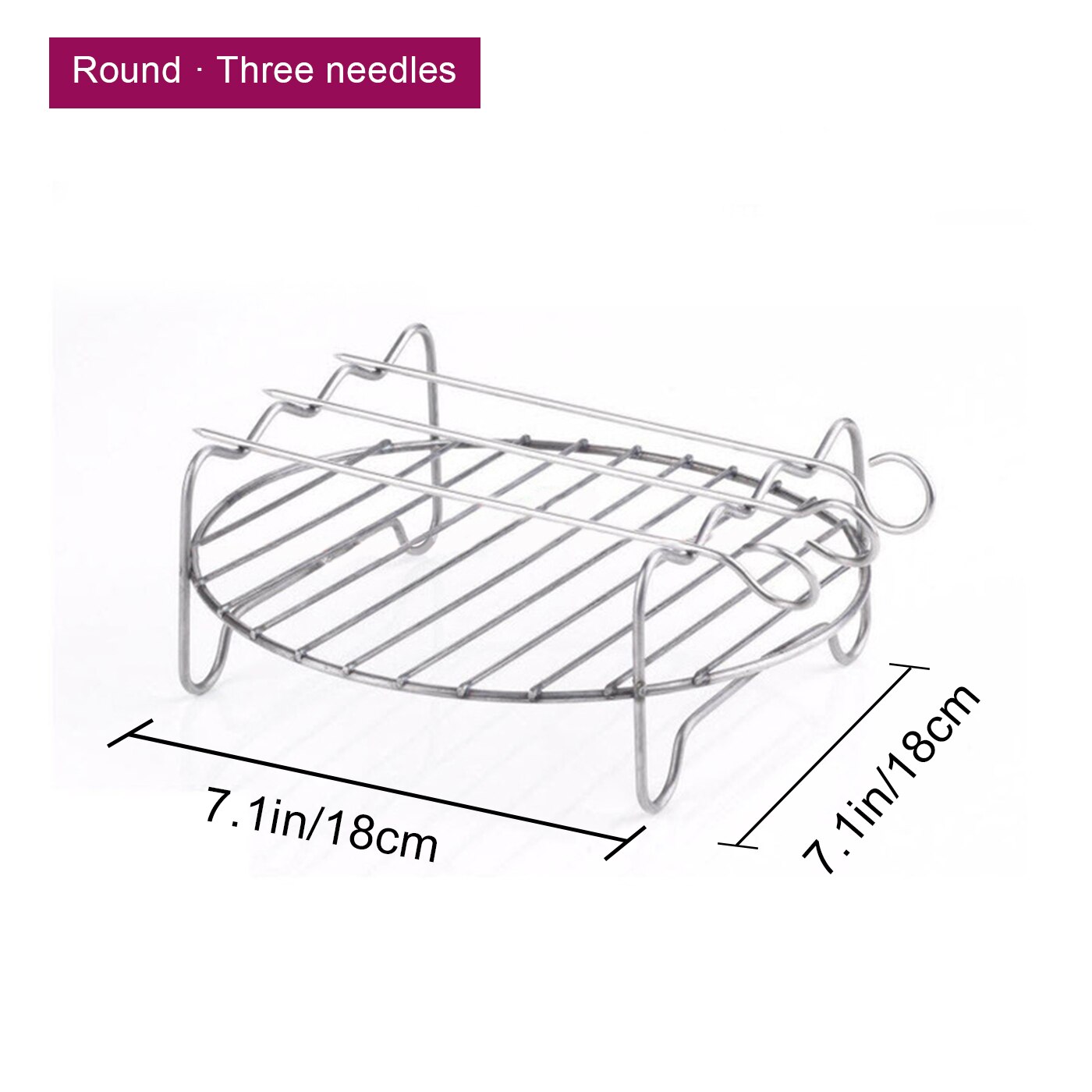 Double Layers Air Fryer Racks Stainless Steel Grill Multi-purpose Roasting Rack Skewers Baking Tray Air Fryer AccessoriesTools: 18cm 3 skewers