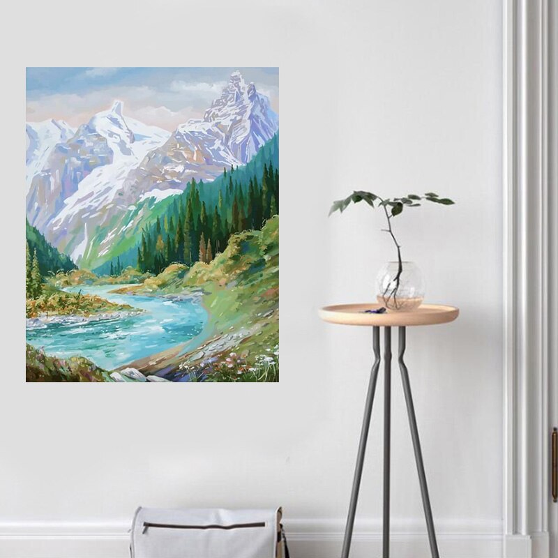 Verf Door Nummers Voor Volwassenen, Diy Canvas Olieverf Kit Acryl Schilderen Kit Voor Kids Volwassenen Sneeuw Berg
