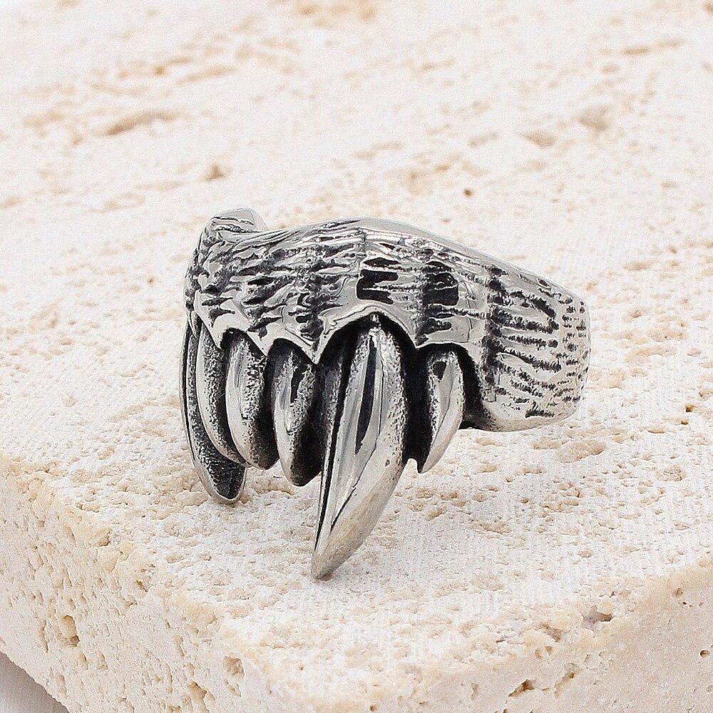 Anillo de dientes de vampiro gótico para hombres y mujeres, joyería Retro de acero inoxidable, estilo Punk, motorista