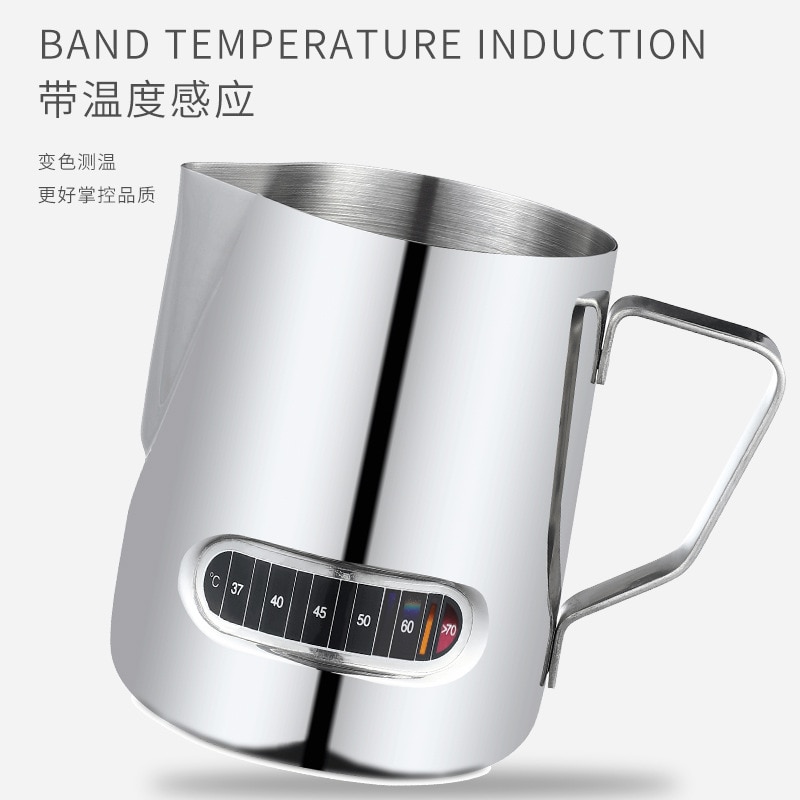 500ml coffee flower cylinder with thermometer to show milk foam cup stainless steel temperature-sensitive flower cup coffee tool