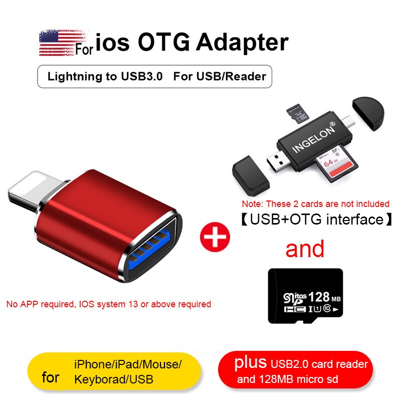 Blitz zu USB Kamera Adapter iphone SD Karte Leser mit Mikro SD Pro iPhone 7 8 6 6s Plus 11Profi/iPad/Maus/Keyborad Konverter: R-ip13-R220-128MB