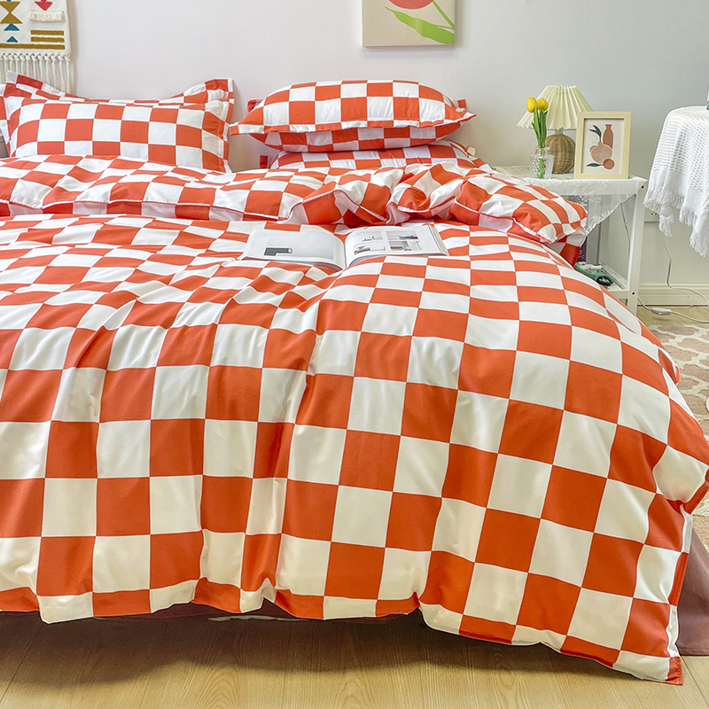 Plaid Nordic powłoczki 240x220 poszewka prześcieradło pościel 150 pojedyncze podwójne królowa król proste szachownica kołdra pokrywa: Czerwony / 4pcs King 220x240