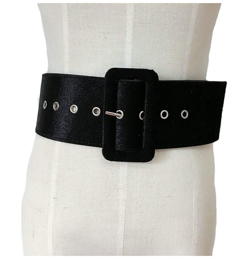 Ceinture Punk Rock pour femmes, avec boucle ardillon argentée, large, pour robe de soirée, en flanelle noire