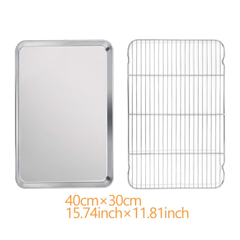 Stainless Steel Baking Sheet Cookie Pan With Cooling Rack Metal Bakery Quarter Sheet Pan Nonstick Jelly Roll Pan For Oven 110: Large pan and rack