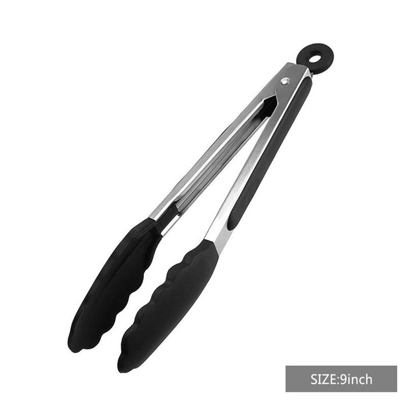 1Pc Siliconen Voedseltangen Non Stick Clips Server Brood Cake Vlees Pasta Salade Presenteren Tong Koken Bakken Tools Keuken gebruiksvoorwerpen: 9 inch black