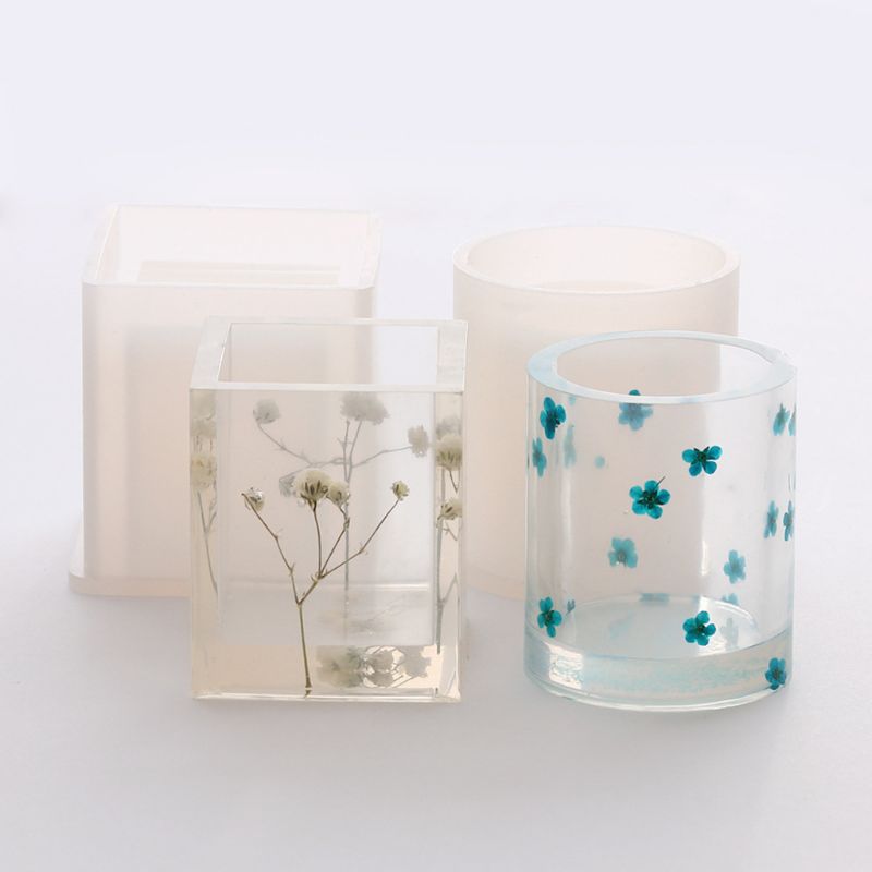 2pcs/set Round Cube Succulent Plants Flower Pot Silicone Mold Epoxy Resin Cement