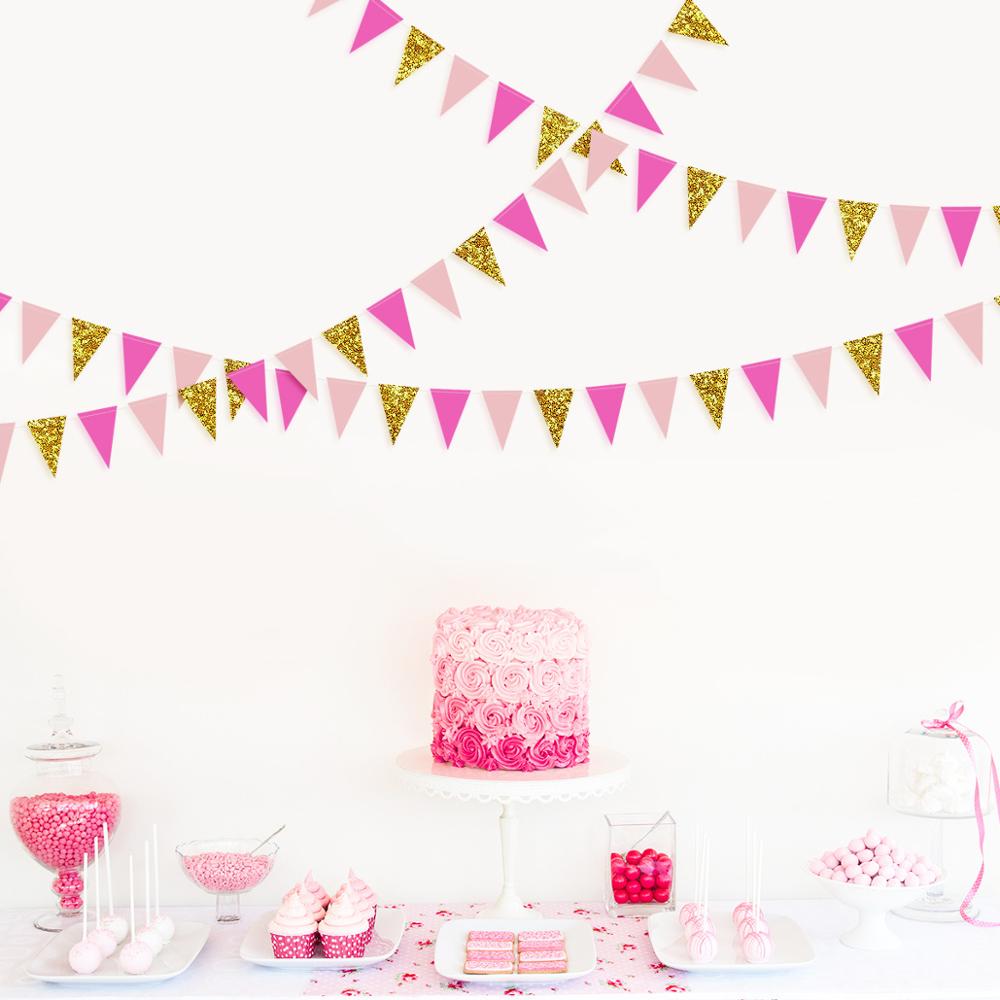 Banderín con temática de arcoíris para , banderines de papel coloridos para de feliz cumpleaños, guirnaldas de boda, decoraciones de barra de dulces: Pink Gold