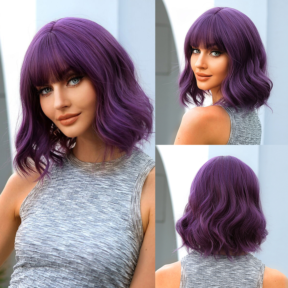 Pelucas sintéticas ombré marrón Rubio para mujer, pelo corto ondulado Bob con flequillo, onda corporal, Cosplay, Lolita, pelo Natural resistente al calor: NC/4HL