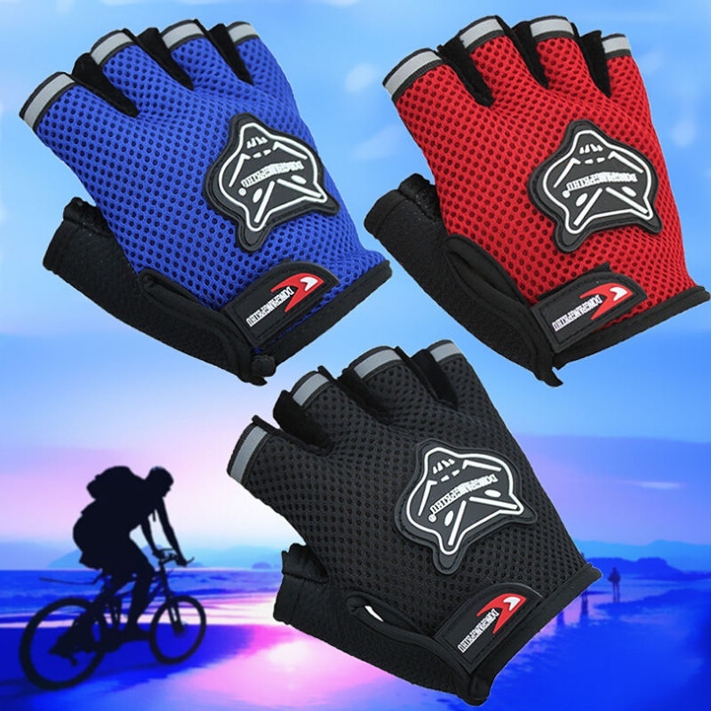 7-16Y Kids Volwassenen Fiets Half Vinger Handschoenen Fietsen Mesh Handschoenen Fiets Sport Korte Handschoenen 4 Kleuren