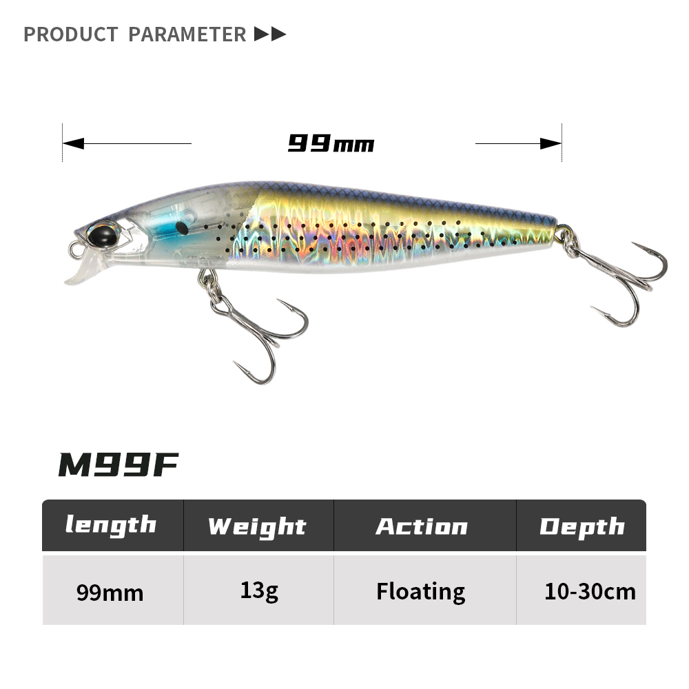 Minnow Fishing Lure Floating Wobblers Artificial Baits 99mm 13g Weight System Depth 0.1-0.3m For Pike Bass Tackle