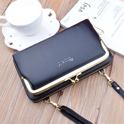 Vrouwen Tas Grote Scherm Telefoon Tas Vrouwen Portemonnee Lange Rits Schoudertas Mode Messenger Bag Portemonnee Lederen Crossbody portemonnee: black