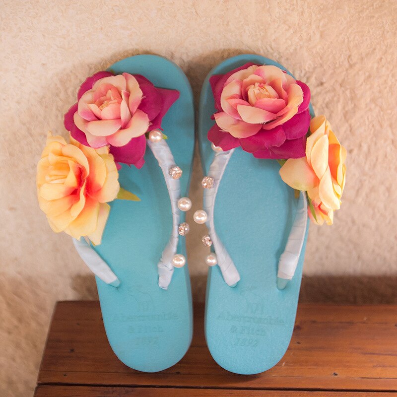 3cm High Heel Women's Summer Pure Handmade Flower Sandals Beach Vacation Flip-flops Womens Slippers Indoor Flip Flops Women