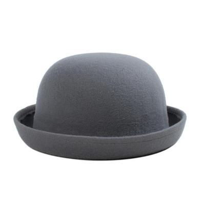 Retail Little Girls Fedora Hat Dome Cap Children Dress Hats Kids Caps Felt Hats Wool Felting Bowler Hat: gray / Child 50-53cm