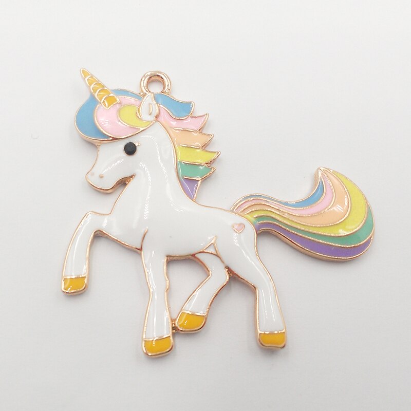 (Wybierz kolor pierwszy) 48mm * 45mm 10 sztuk/partia pastelowe tęcza emalia jednorożec aluminiowe wisiorki dla masywny naszyjnik zrobienie
