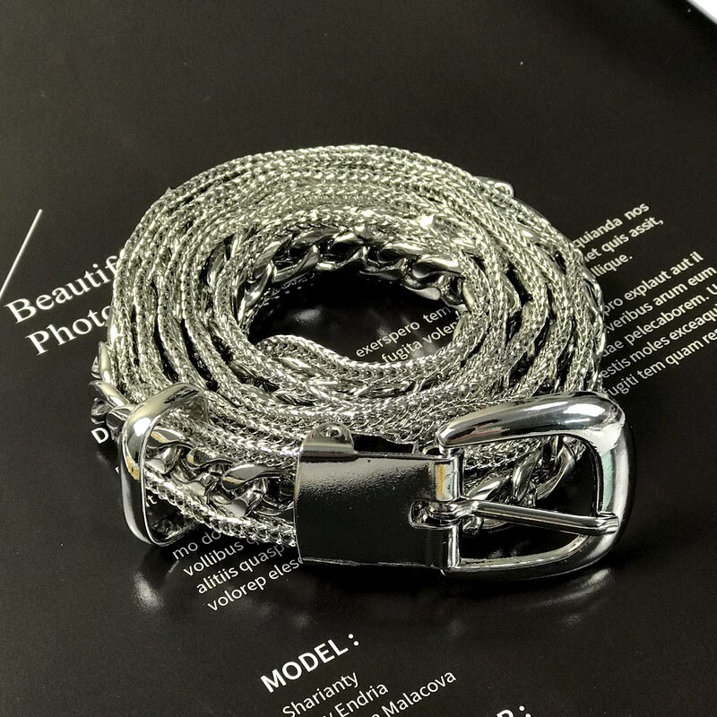Cinturón de cadena de plata para mujer, metal dorado de cintura ketting riem Z, cinturones de de lujo para mujer, punk jeans, llavero, cinturón con cintos: sliver chain belt