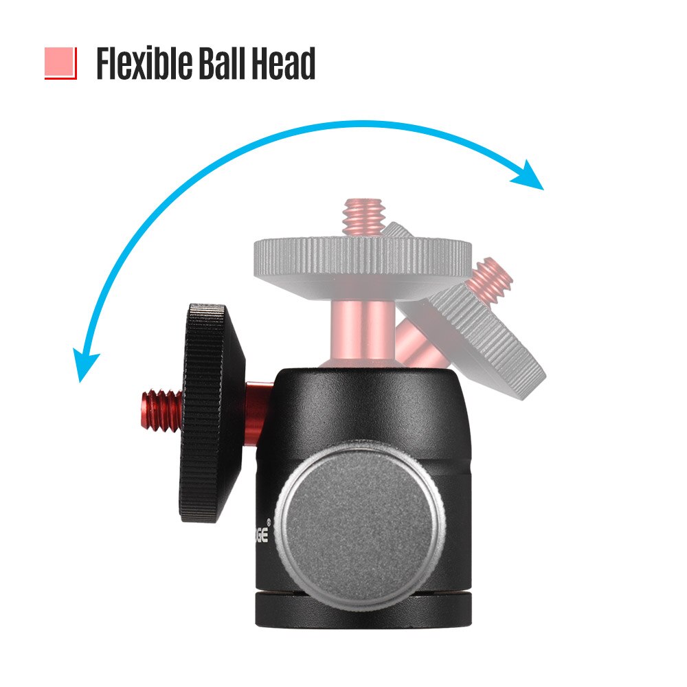 Veledge-mini tripé com cabeça de esfera, adaptador de liga de alumínio, 360 graus, com 1/4 ", furo para parafuso, para monitor de vídeo, luz led, speedlite