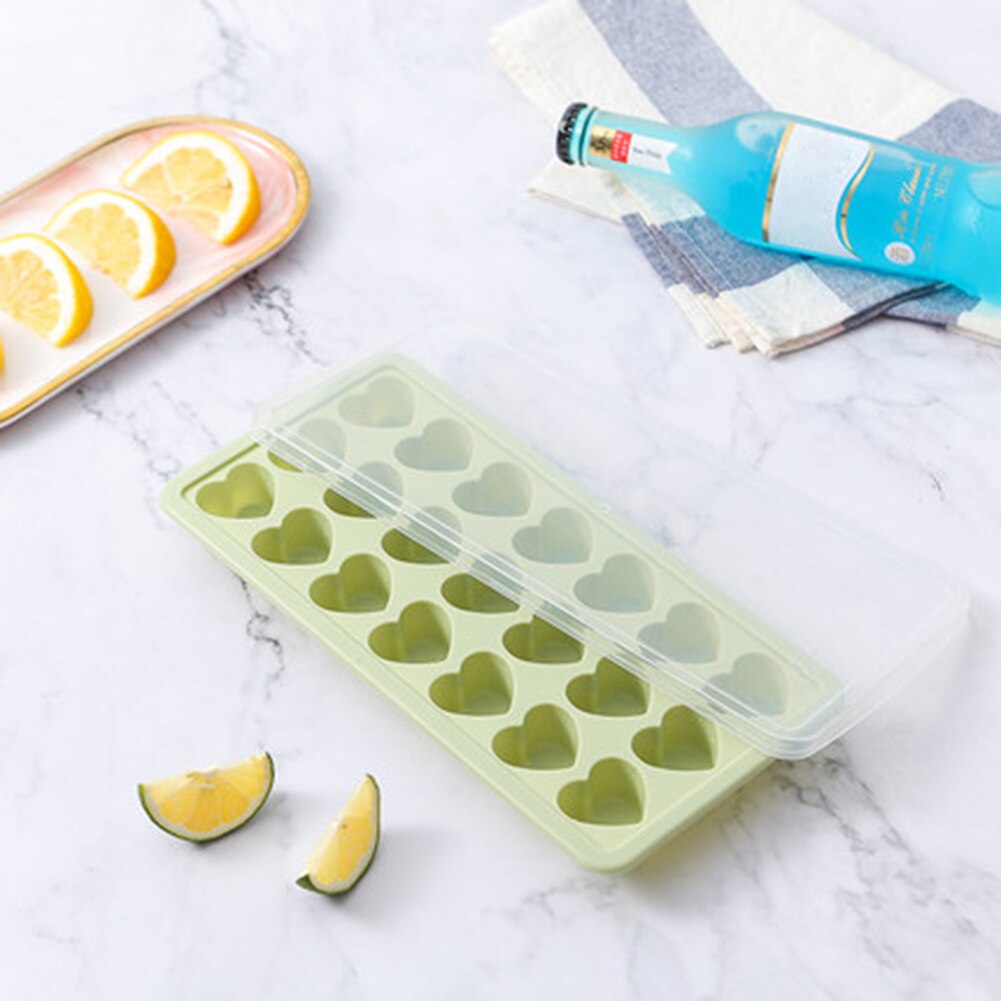 21 Grids Ice Block Mold Heart Shape Ice Tray Silicone DIY Ice Block Mold Handmade Ice Cream Chocolate Making Mould with Lid: green
