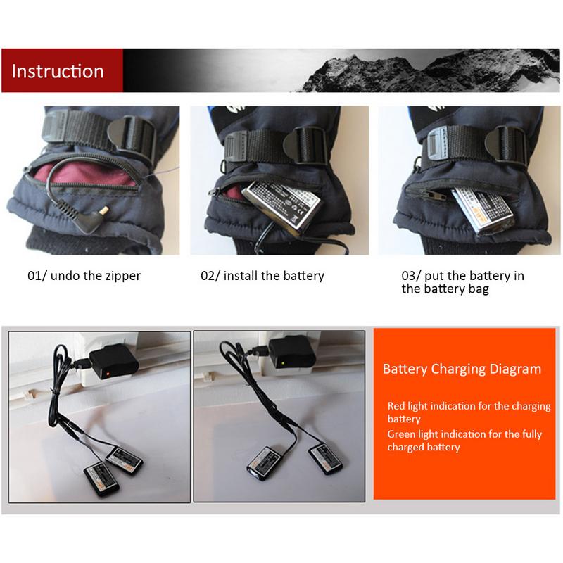 Guantes calefactables de esquí de invierno, recargables, Usb, cálidos, para Snowboard y esquí