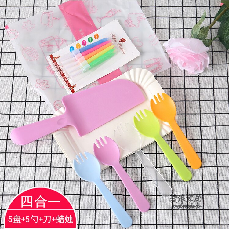 Kleur Wegwerp Cake Bestek Plaat Servies Verjaardagsfeestje Diy Bakken Milieuvriendelijk: 5 PCS