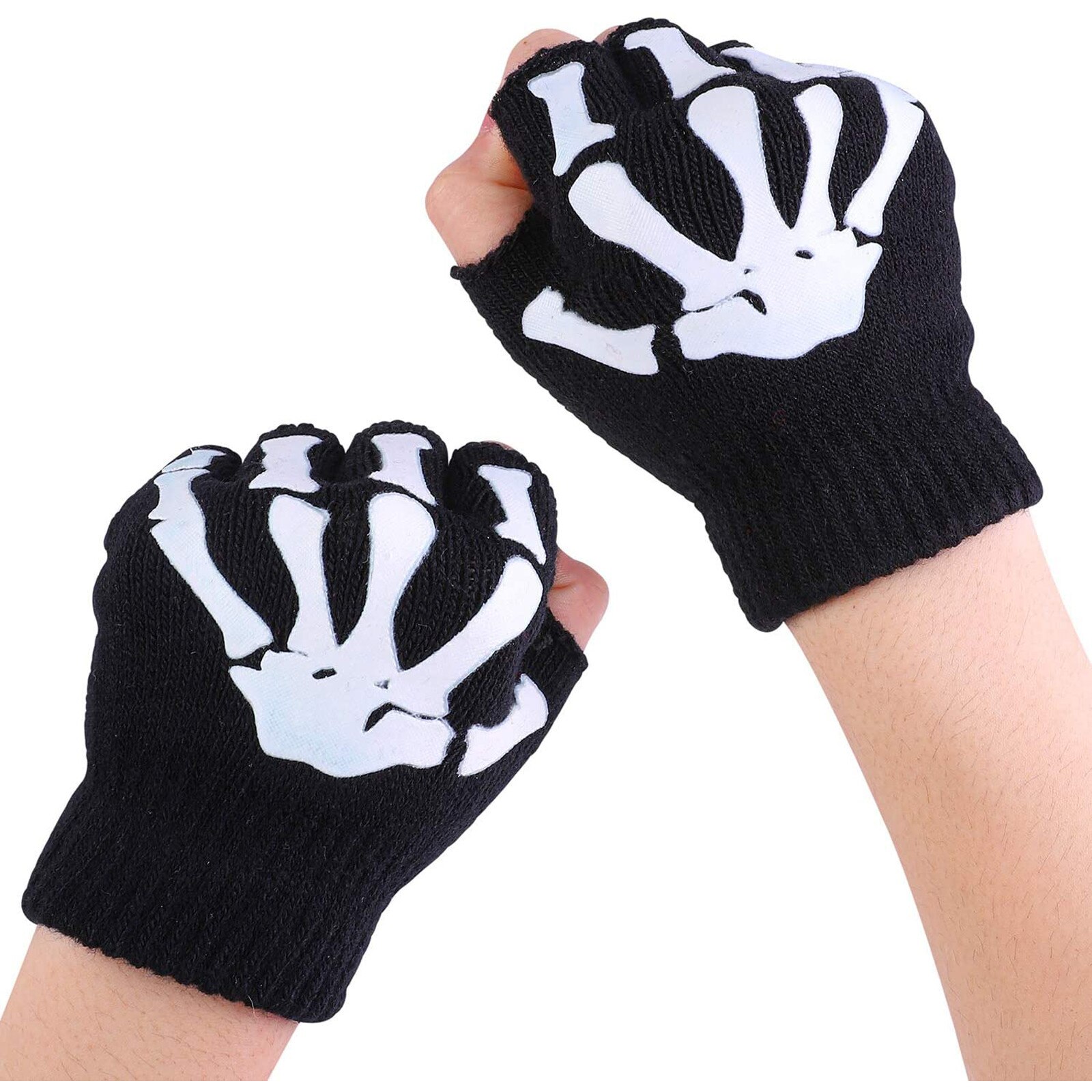 Print Gloves Pairs Kids Skeleton Warm Glow in The Dark Fingerless Knitted Gloves Mitten Half finger child gloves guantes