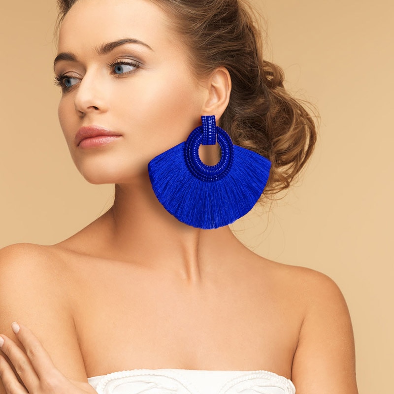 Bohemian Tassel Earrings for Women Cotton Silk Fabric Long Fringe Dangle Earrings Party Female Jewelry