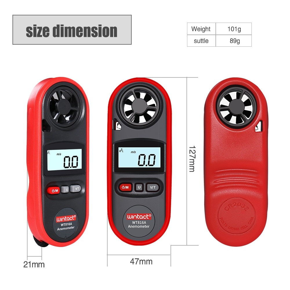 WT816A Digital Anemometer Handheld Wind Speed Meter WaterProof For Measuring Wind Speed Temperature And Wind Chill