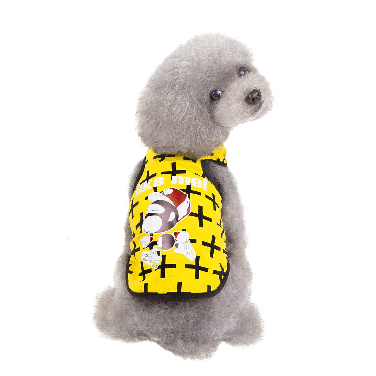 Pet Dog Cat Vest 20 Running Kid Cartoon Style Vest with Monkey Print on Short Sleeve yorkshire terrier: yellow / S