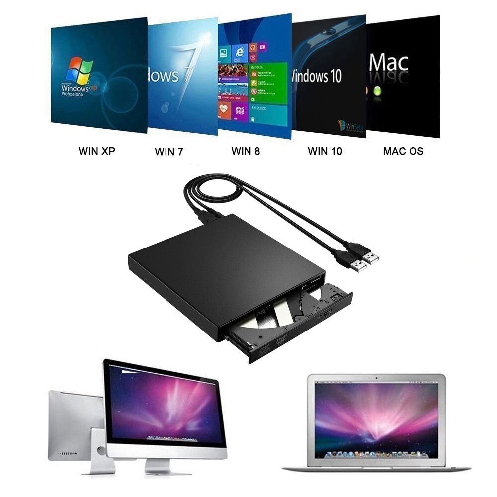 Externe DVD Brander voor HP Acer Lenovo Ultrabook USB 2.0 Slim Draagbare Optische Drive Dual Layer 8X DVD RW 24X CD Writer Black