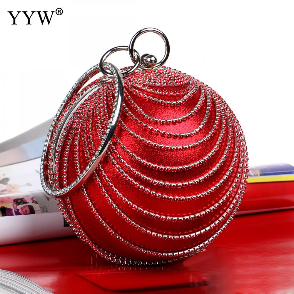 Rhinestones Tassel Women Ring Clutch Bags Round Party Clutches Bag Handbag Purse Diamonds Evening Bags Chain Shoulder Handbags: red