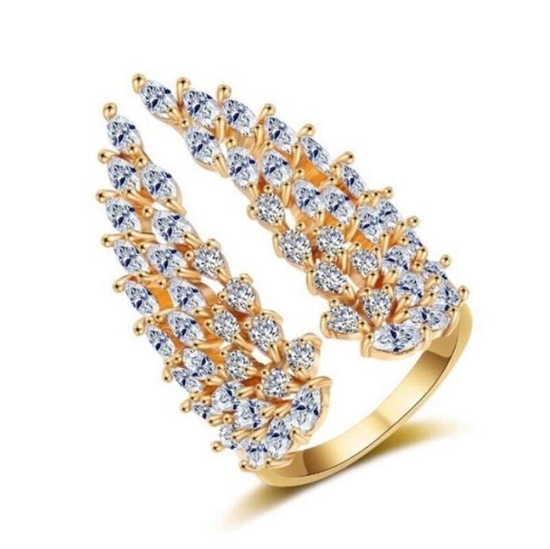 Anillo de compromiso de alas de Ángel para mujer, sortija de boda con flores cortadas, joyería de: Oro