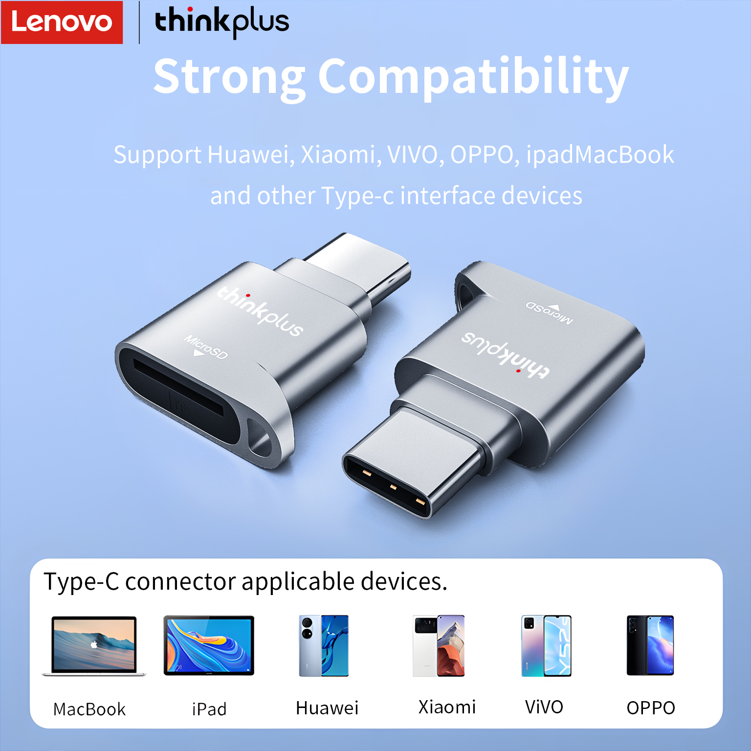 Czytnik kart Lenovo Micro SD, czytnik kart USB C na SD, czytnik kart pamięci typu C TF z adapterem USB C na USB