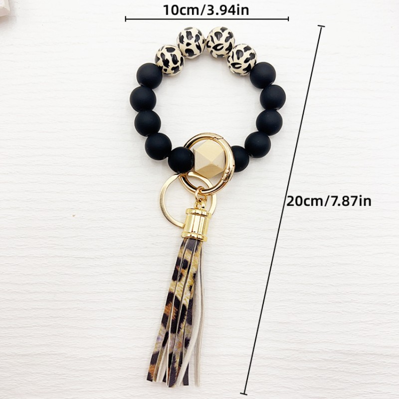 Llavero con cuentas de silicona para hombre y mujer, pulsera con cuentas y borlas para colgar carteras