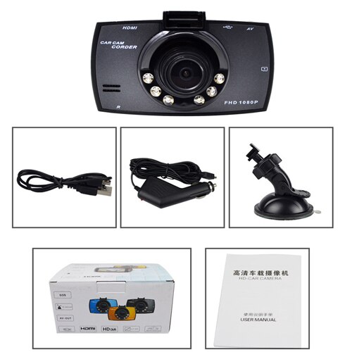 Fuld  hd 1080p bil dvr 2.7 tommer ips skærm bilkamera dual lens dash cam videooptager nattesyn g-sensor registrator: Med 16gb tf-kort
