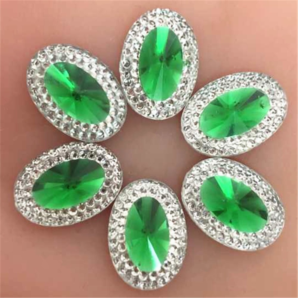 40 pcs 13*18mm Oval Resin Rhinestones Crystal Flat terug Sieraden Decoratie: Green