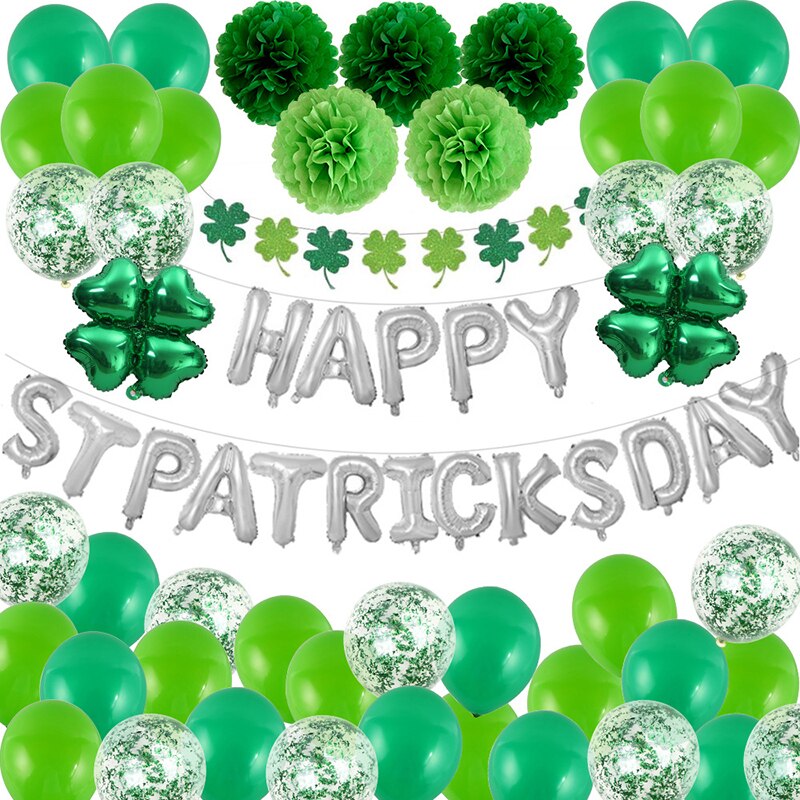 Lucky Shamrock Banner for Irish Festival St.Patrick's Day Party Decorations Happy St. Patrick 's Day Letter Shamrock Balloons: Silver