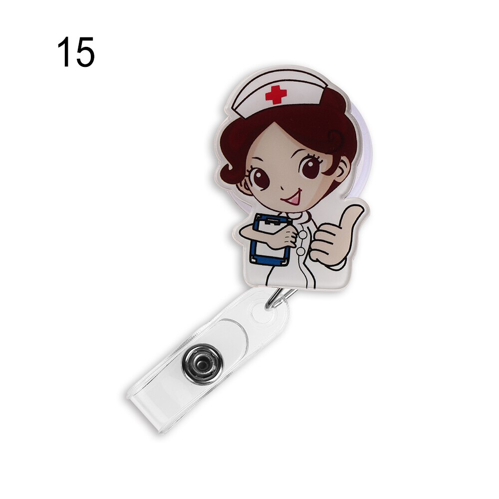 Una unidad de Mini insignia retráctil de dibujos animados, cordón para el carrete de Clip de enfermera, Tarjeta De Nombre de identificación, soporte, Clip, patrón de estudiante, insignia de enfermera, Clip: 15