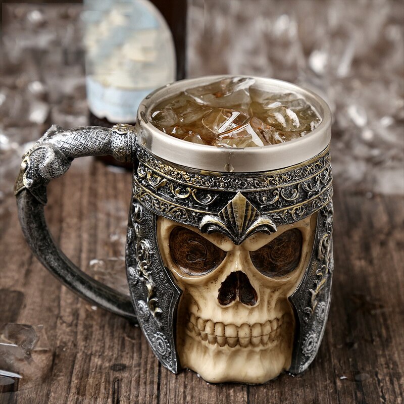 Retro harpiks rustfrit stål ølkrus kranium ridder halloween kaffekop viking te krus pub bar dekoration