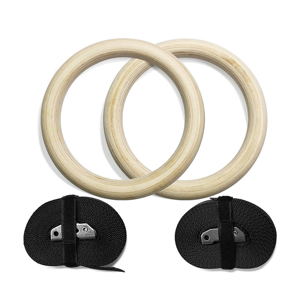 1Pair Birch Wood Gymnastic Rings Pull Up GYM Ring for Home Fitness Strength Training 2.8/3.2cm*4.5m Adjustable Straps