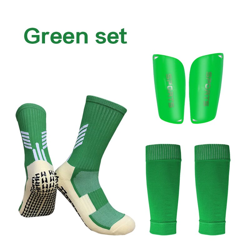 Un Set di manicotti parastinchi ad alta elasticità per calcio adulti bambini calzettoni copri Legging professionale equipaggiamento protettivo sportivo: Green set / Adults Plus(70-95kg)