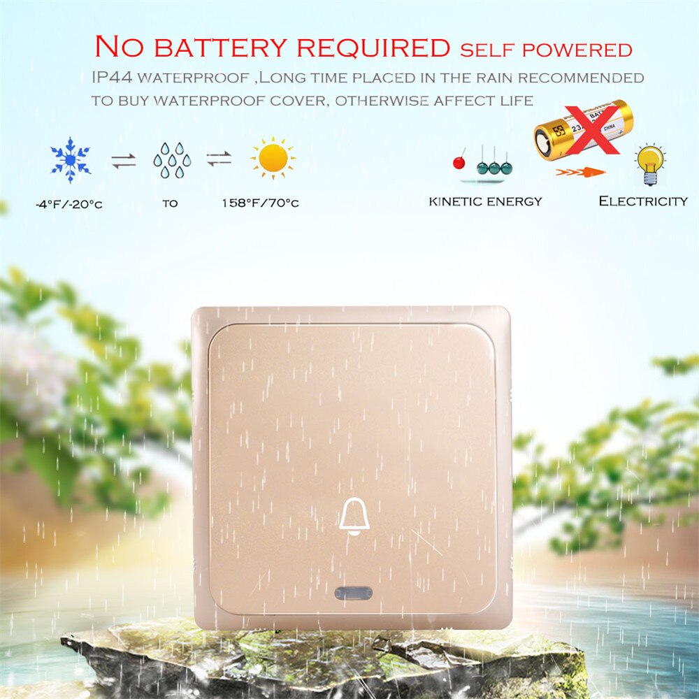 SMATRUL US Plug Self-Powered Wireless Doorbell Door Bell Chime Ring Call No battery 4 Model Waterproof 150M 58 Music 110V-220V