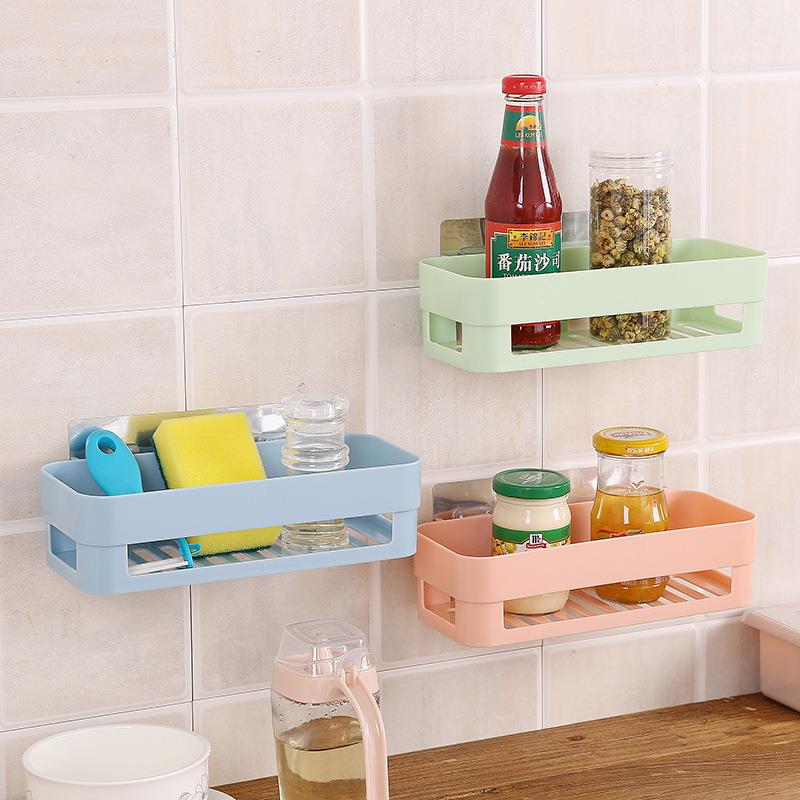 Bathroom Shower Shelf Rectangular Basket Plastic Suction Cup Storage Rack Shampoo Holder Household Kitchen Organizer Punch Free